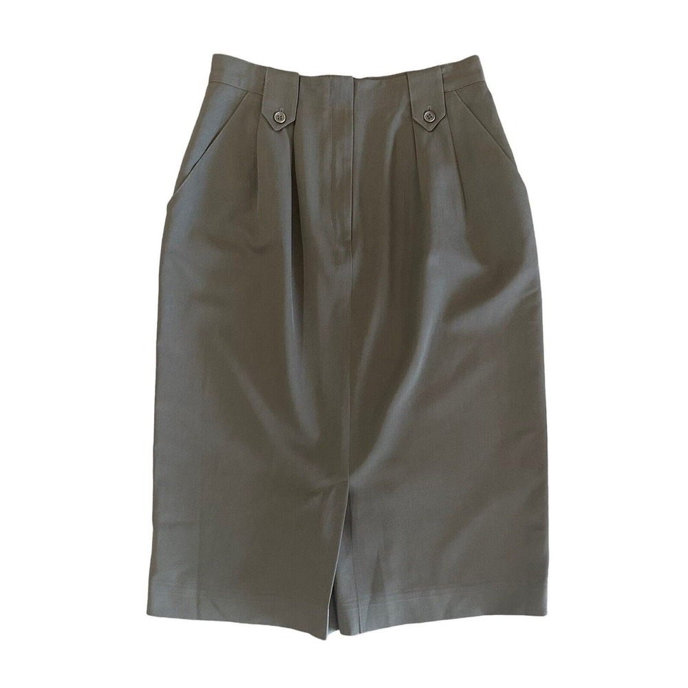 Christian Dior Separates Knee Length Skirt Olive Green Size 8 Pleated 100% Wool